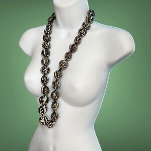 Kukui Nuts Tiger Print Black & White Etched Distressed Chunky Necklace